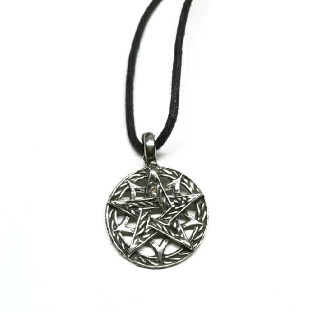 Pewter Pentacle Cord Necklace